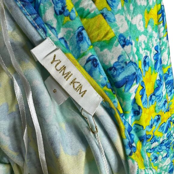 YUMI KIM Vibrant Yellow Green Floral Wrap Jersey Mini Dress Women's Small NWT - Picture 5 of 7
